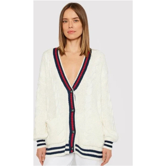 American Eagle Cardigan Sweater Womens XL Preppy Varsity Cable Knit Academia - Picture 1 of 10